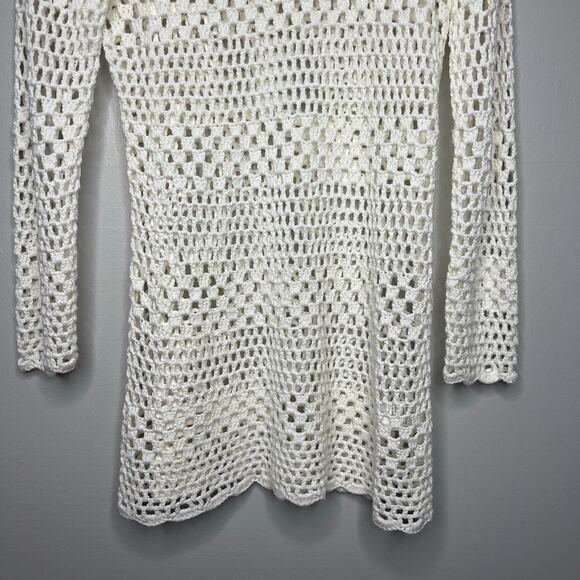 Women's White Crochet Knit Dress Cover-Up Long Sleeve Sz XL Beach Boho Festival - Picture 5 of 11